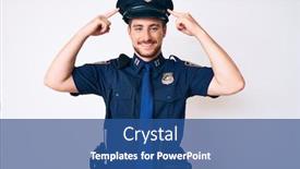  Presentation with police ethics - Slide set enhanced with young-caucasian-man-wearing-police background and a ocean colored foreground