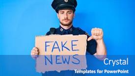  Presentation with fake news - Cool new presentation theme with young-caucasian-man-wearing-police backdrop and a teal colored foreground