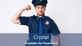  Presentation with muscle - Cool new slide deck with young-caucasian-man-wearing-police backdrop and a ocean colored foreground