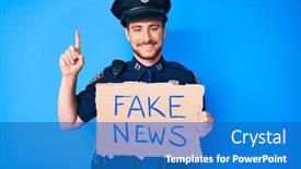  Presentation with fake news - Theme featuring young-caucasian-man-wearing-police background and a teal colored foreground