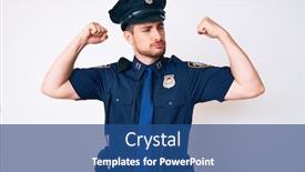  Presentation with police - Colorful PPT layouts enhanced with young-caucasian-man-wearing-police backdrop and a ocean colored foreground