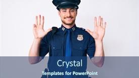  Presentation with police - Amazing PPT theme having young-caucasian-man-wearing-police and a ocean colored foreground