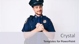  Presentation with police - Cool new presentation theme with young-caucasian-man-wearing-police backdrop and a light gray colored foreground