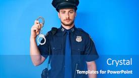  Presentation with police - Beautiful presentation design featuring young-caucasian-man-wearing-police backdrop and a ocean colored foreground