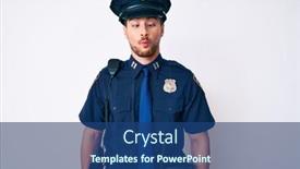  Presentation with police police - PPT layouts enhanced with young-caucasian-man-wearing-police background and a ocean colored foreground