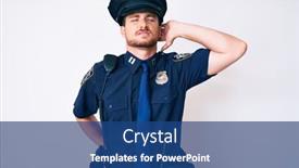  Presentation with police police - Amazing slide set having young-caucasian-man-wearing-police backdrop and a ocean colored foreground