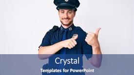  Presentation with police police - Slide set with young-caucasian-man-wearing-police background and a ocean colored foreground