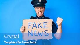  Presentation with fake news - Audience pleasing PPT theme consisting of young-caucasian-man-wearing-police backdrop and a teal colored foreground