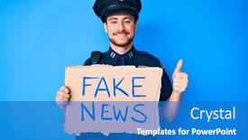  Presentation with fake news - Audience pleasing theme consisting of young-caucasian-man-wearing-police backdrop and a teal colored foreground