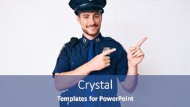  Presentation with police - Amazing slide deck having young-caucasian-man-wearing-police backdrop and a ocean colored foreground
