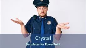  Presentation with police - Cool new slides with young-caucasian-man-wearing-police backdrop and a ocean colored foreground