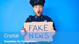  Presentation with fake news - Amazing PPT layouts having young-caucasian-man-wearing-police backdrop and a teal colored foreground
