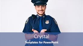  Presentation with police police - Amazing PPT theme having young-caucasian-man-wearing-police backdrop and a ocean colored foreground