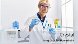  Presentation with pipette - Slide set consisting of young-caucasian-man-wearing-scientist background and a  colored foreground