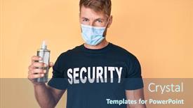  Presentation with hand sanitizer - Amazing presentation having young-caucasian-man-wearing-security backdrop and a ocean colored foreground