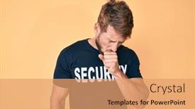  Presentation with health security - Presentation theme with young-caucasian-man-wearing-security background and a coral colored foreground