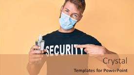  Presentation with hand sanitizer - Beautiful slides featuring young-caucasian-man-wearing-security backdrop and a coral colored foreground