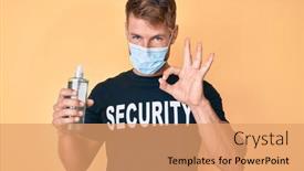  Presentation with hand sanitizer - Amazing presentation design having young-caucasian-man-wearing-security backdrop and a coral colored foreground