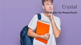  Presentation with student - Audience pleasing slide set consisting of young-caucasian-man-wearing-student backdrop and a light blue colored foreground