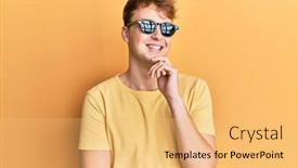  Presentation with confident - PPT theme with young-caucasian-man-wearing-stylish background and a yellow colored foreground