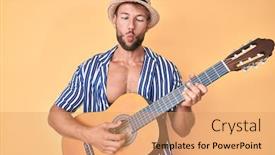  Presentation with classical guitar - Beautiful slide set featuring young-caucasian-man-wearing-summer backdrop and a coral colored foreground