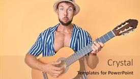  Presentation with classical guitar - Colorful PPT theme enhanced with young-caucasian-man-wearing-summer backdrop and a coral colored foreground