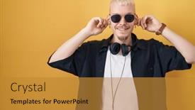  Presentation with young - Slides consisting of young-caucasian-man-wearing-sunglasses background and a gold colored foreground