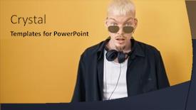  Presentation with fear - Presentation theme enhanced with young-caucasian-man-wearing-sunglasses background and a yellow colored foreground