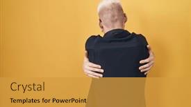  Presentation with self love - PPT theme with young-caucasian-man-wearing-sunglasses background and a gold colored foreground