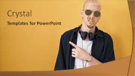  Presentation with forefinger - Presentation theme featuring young-caucasian-man-wearing-sunglasses background and a yellow colored foreground