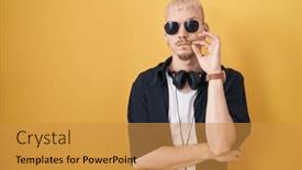  Presentation with lips mouth - Theme consisting of young-caucasian-man-wearing-sunglasses background and a gold colored foreground