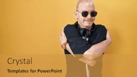  Presentation with confident love - Theme consisting of young-caucasian-man-wearing-sunglasses background and a gold colored foreground