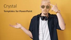  Presentation with think - Theme enhanced with young-caucasian-man-wearing-sunglasses background and a yellow colored foreground