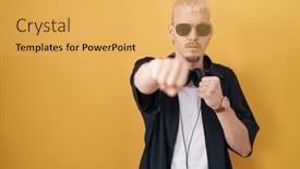  Presentation with electric yellow fish - Theme with young-caucasian-man-wearing-sunglasses background and a yellow colored foreground