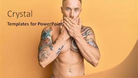  Presentation with secret - Presentation having young-caucasian-man-wearing-swimwear background and a yellow colored foreground