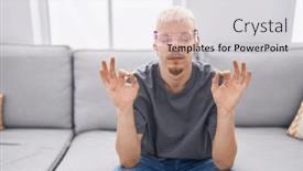  Presentation with virtual reality - PPT layouts having young-caucasian-man-wearing-virtual background and a light gray colored foreground