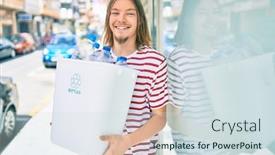  Presentation with plastic recycling - PPT theme having young-caucasian-man-with-blond background and a sky blue colored foreground