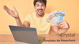  Presentation with curly hair - Colorful presentation theme enhanced with young-caucasian-man-with-curly backdrop and a coral colored foreground