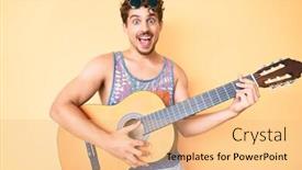 Presentation with classical guitar - Audience pleasing presentation design consisting of young-caucasian-man-with-curly backdrop and a coral colored foreground