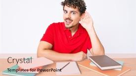  Presentation with ear - Colorful theme enhanced with young-caucasian-man-with-curly backdrop and a coral colored foreground