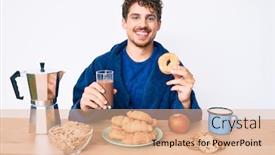 Presentation with beverage - Presentation consisting of young-caucasian-man-with-curly background and a coral colored foreground