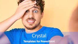 Presentation with curly hair - PPT theme featuring young-caucasian-man-with-curly background and a cobalt blue colored foreground