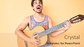  Presentation with classical guitar - Colorful PPT theme enhanced with young-caucasian-man-with-curly backdrop and a coral colored foreground