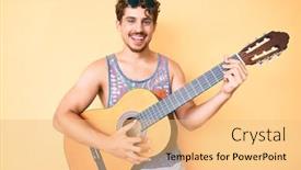  Presentation with classical guitar - Beautiful slide set featuring young-caucasian-man-with-curly backdrop and a coral colored foreground