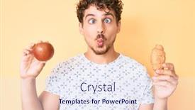  Presentation with croissant - Amazing presentation having young-caucasian-man-with-curly backdrop and a sky blue colored foreground