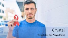  Presentation with red ribbon hiv - Colorful PPT theme enhanced with young-caucasian-man-with-serious backdrop and a light blue colored foreground