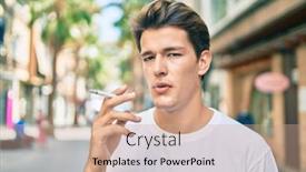  Presentation with smoking - Presentation design having young-caucasian-man-with-serious background and a coral colored foreground