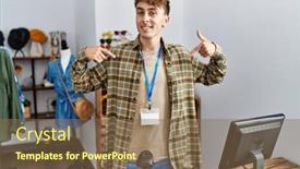  Presentation with working - Slide deck featuring young-caucasian-man-working background and a violet colored foreground