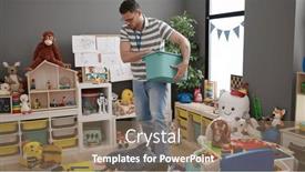  Presentation with teacher - Slide deck featuring young-caucasian-man-working background and a coral colored foreground