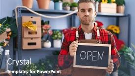  Presentation with puffing - Presentation having young-caucasian-man-working background and a ocean colored foreground